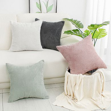 2 Pcs Decorative Corduroy Soft Solid Striped Throw Pillow Covers for Home 20" x 20"