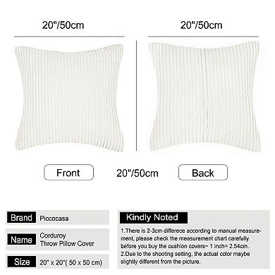 2 Pcs Decorative Corduroy Soft Solid Striped Throw Pillow Covers for Home 20" x 20"