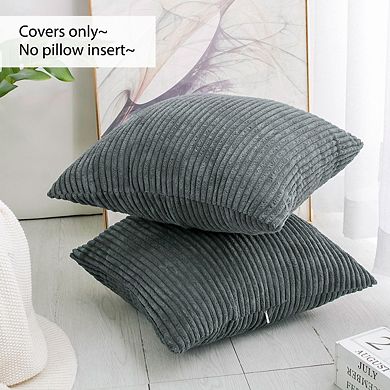 2Pcs Decorative Corduroy Soft Solid Striped Throw Pillow Covers for Home