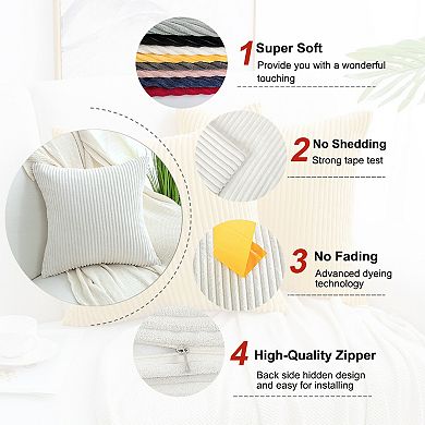 2 Pcs Decorative Corduroy Soft Solid Striped Throw Pillow Covers for Home 20" x 20"