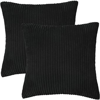 2 pc Decorative Corduroy Soft Solid Striped Throw Pillow Covers for Home 20" x 20"