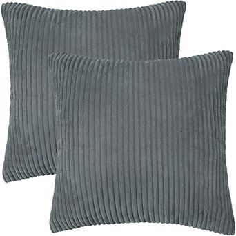 2 pc Decorative Corduroy Soft Solid Striped Throw Pillow Covers for Home 20" x 20"