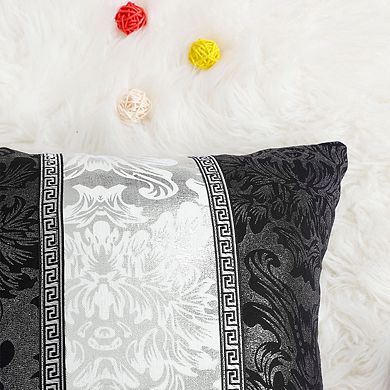 Decoration Vintage Floral Printed Black Silver Contrast Square Throw Pillow Cover