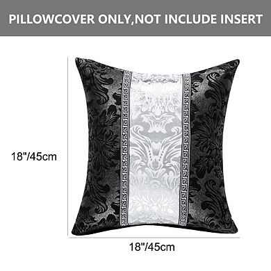 Decoration Vintage Floral Printed Black Silver Contrast Square Throw Pillow Cover