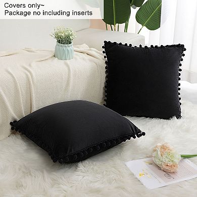 Pack of 2 Velvet Throw Pillow Cover with pompom Sofa Decorative Cushion Cover
