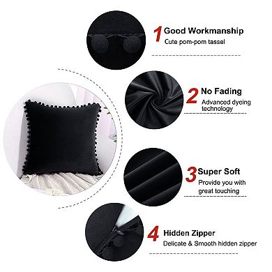 Pack of 2 Velvet Throw Pillow Cover with pompom Sofa Decorative Cushion Cover