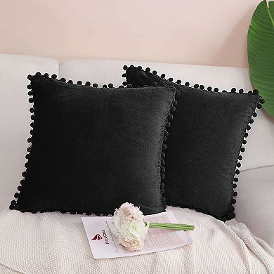 Pack of 2 Velvet Throw Pillow Cover with pompom Sofa Decorative Cushion Cover