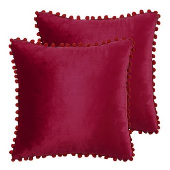 Pack of 2 Velvet Throw Pillow Cover with pompom Sofa Decorative Cushion Cover