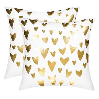 Gold Stamping Soft Outdoor Square Throw Pillow Covers Set Heart Print