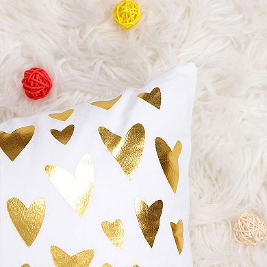 Gold Stamping Soft Outdoor Square Throw Pillow Covers Set Heart Print
