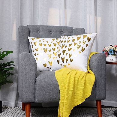 Gold Stamping Soft Outdoor Square Throw Pillow Covers Set Heart Print