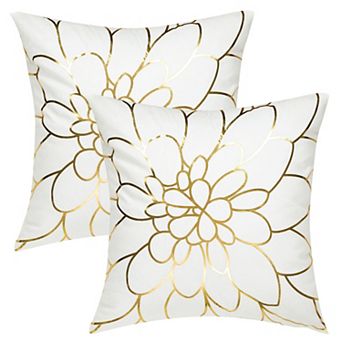 Gold Stamping Soft Outdoor Square Throw Pillow Covers Flower Print