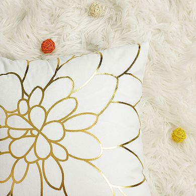 Gold Stamping Soft Outdoor Square Throw Pillow Covers Flower Print