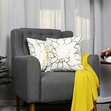 Gold Stamping Soft Outdoor Square Throw Pillow Covers Flower Print