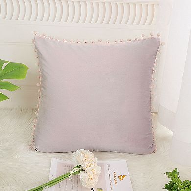 Velvet Pillow Cover with Pompoms for Sofa Bed 1PCS 18" x 18"