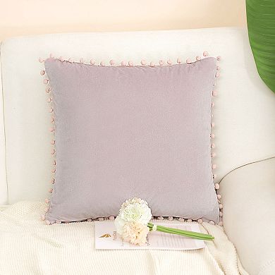 Velvet Pillow Cover with Pompoms for Sofa Bed 1PCS 18" x 18"