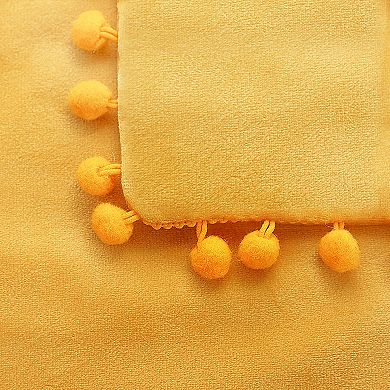 Velvet Pillow Cover with Pompoms for Sofa Bed 1PCS 16" x 16"