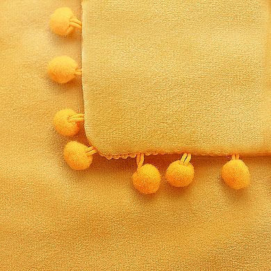 Velvet Pillow Cover With Pompoms For Sofa Bed 1pcs 16" X 16"