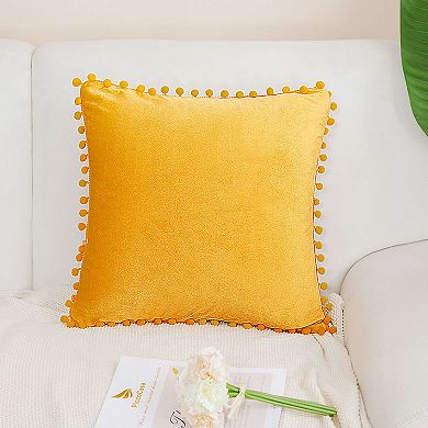 Velvet Pillow Cover With Pompoms For Sofa Bed 1pcs 16" X 16"