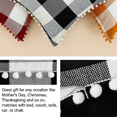 2pcs Buffalo Check Plaid Throw Pillow Cover with Pompoms