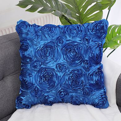 Decorative 3D Satin Floral Rose Flower Throw Pillow Cover Shell Cases
