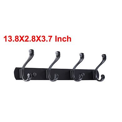 Dual Wall Hook Stainless Steel Base 13.8 Inch 4 Hooks Coat Towel Holder Black