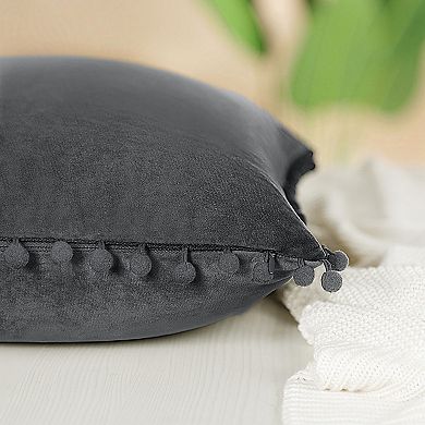 Velvet Pillow Cover With Pompoms For Sofa Bed 4pcs 20" X 20"