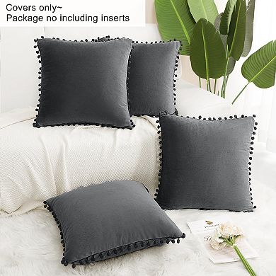 Velvet Pillow Cover With Pompoms For Sofa Bed 4pcs 20" X 20"