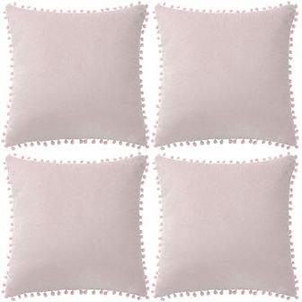 Velvet Pillow Cover With Pompoms For Sofa Bed 4 pc 20" X 20"
