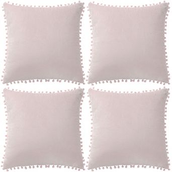 Velvet Pillow Cover With Pompoms For Sofa Bed 4 pc 20" X 20"