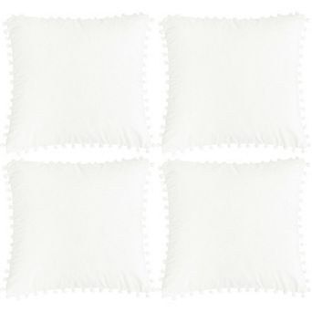 Velvet Pillow Cover With Pompoms For Sofa Bed 4 pc 20" X 20"