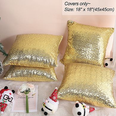 4pcs Decorative Square Shiny Sparkling Sequin Throw Pillow Cover Silver Tone
