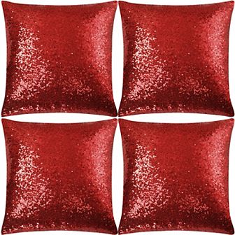 4 pc Decorative Square Shiny Sparkling Sequin Throw Pillow Cover Silver Tone