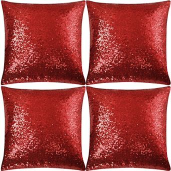 4 pc Decorative Square Shiny Sparkling Sequin Throw Pillow Cover Silver Tone