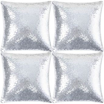 4 pc Decorative Square Shiny Sparkling Sequin Throw Pillow Cover Silver Tone