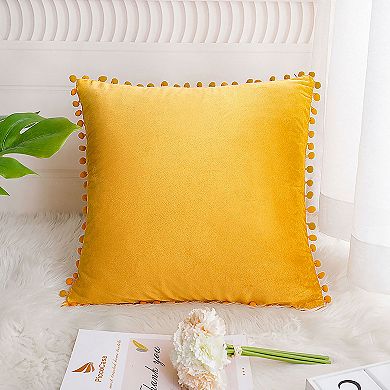 Velvet Pillow Cover with Pompoms for Sofa Bed 1PCS 20" x 20"