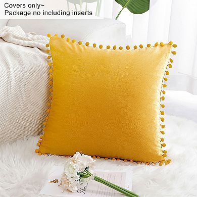 Velvet Pillow Cover with Pompoms for Sofa Bed 1PCS 20" x 20"