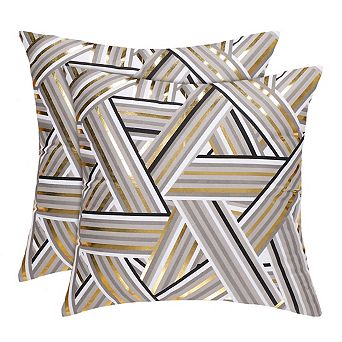 2 pc Gold Geometric Striped Polyester Square Throw Pillow Cover 18" x 18"