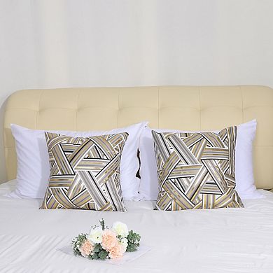 2 PCS Gold Geometric Striped Polyester Square Throw Pillow Cover 18" x 18"
