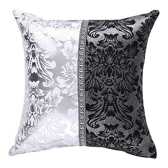 1 pc Polyester Black and Silver Vintage Floral Printed Cushion Cover 18" x 18"