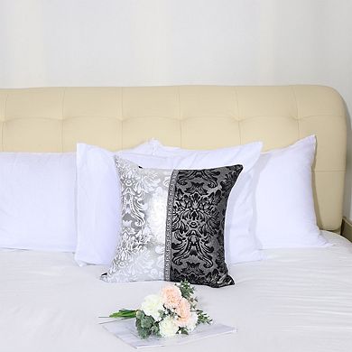 1-Piece Polyester Black and Silver Vintage Floral Printed Cushion Cover 18" x 18"