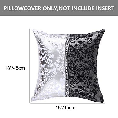1-Piece Polyester Black and Silver Vintage Floral Printed Cushion Cover 18" x 18"