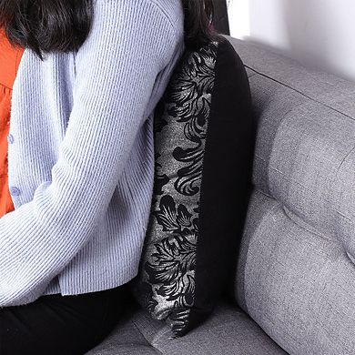 1-Piece Polyester Black and Silver Vintage Floral Printed Cushion Cover 18" x 18"