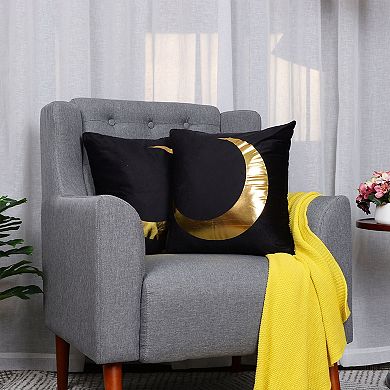 Gold Stamping Soft Square Throw Pillow Covers Set Half-Moon Print
