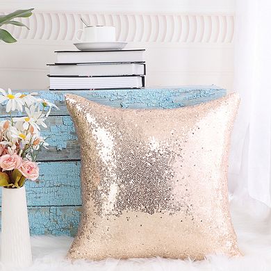 Decorative Square Shiny Sparkling Comfy Sequin Throw Couch Pillow Cover, White