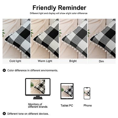 2Pcs Pompoms Buffalo Retro Plaid Throw Pillow Covers, Decorative Cushion Covers 18" x 18"
