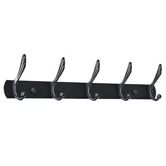 Dual Wall Hooks Znic Alloy Racks 17.7 Inch 5 Hooks Cloth Towel Holder Black