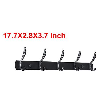 Dual Wall Hooks Znic Alloy Racks 17.7 Inch 5 Hooks Cloth Towel Holder Black