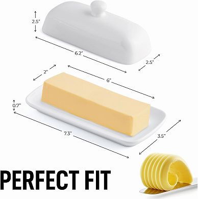 Zulay Porcelain White Butter Dish With Lid For Countertop