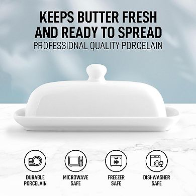 Zulay Porcelain White Butter Dish With Lid For Countertop